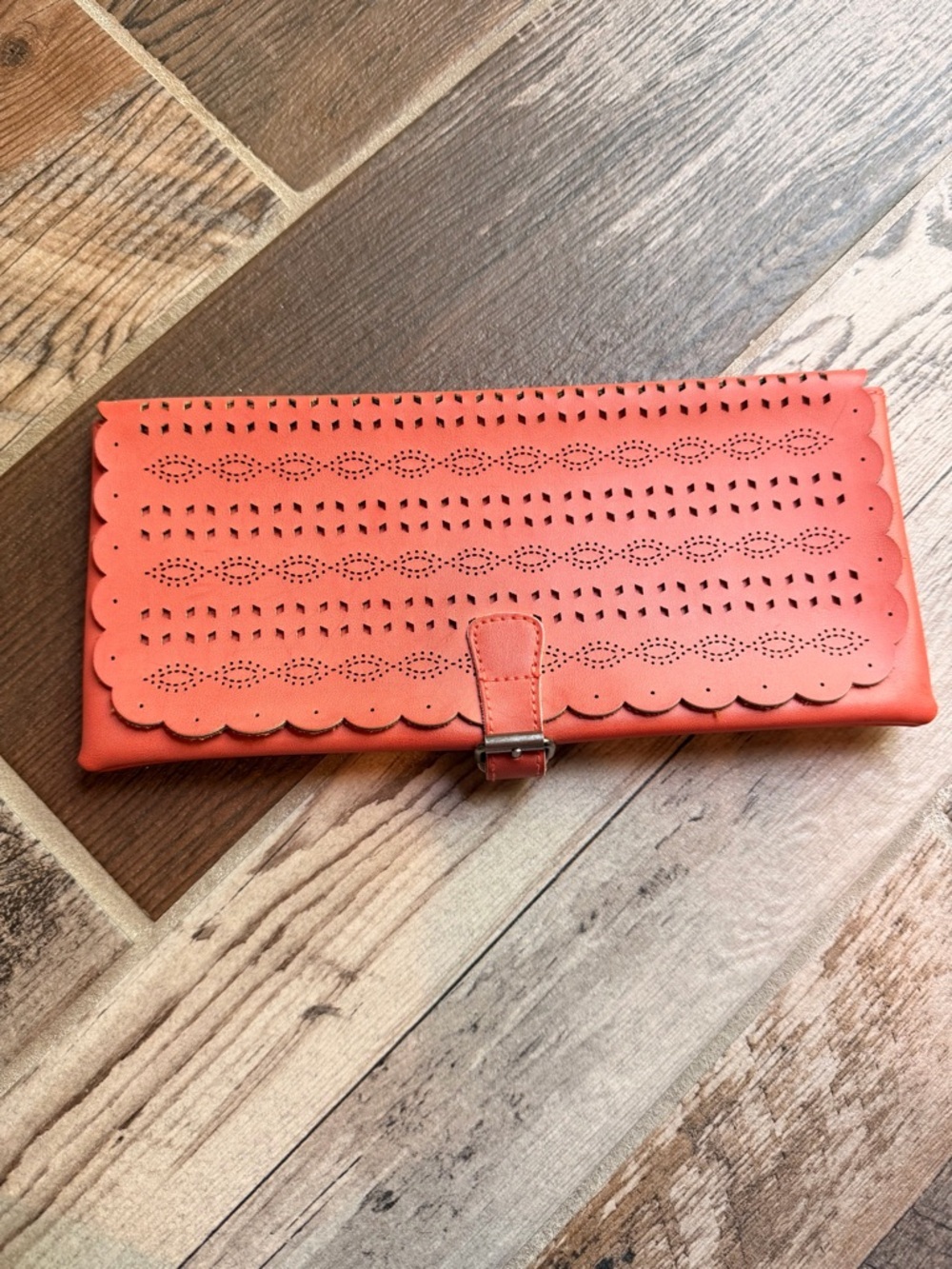 American Eagle Outfitters Coral Laser-Cut Scalloped Foldover Clutch